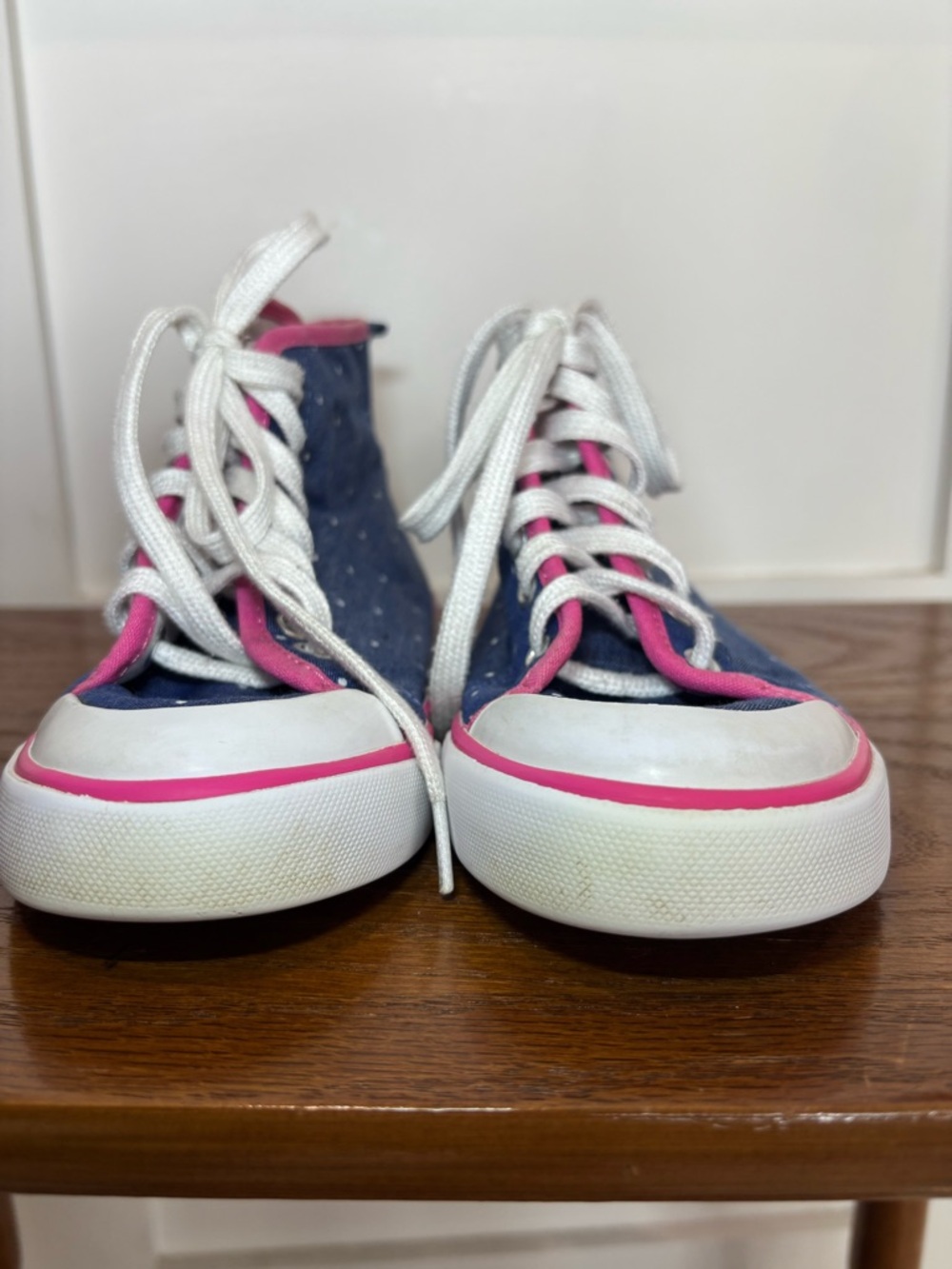 Gymboree Navy High-Top Sneakers with Rainbow and Pink Trim polka dots - Picture 9 of 12